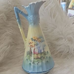 Vintage Ceramic Pitcher with Scenic Design